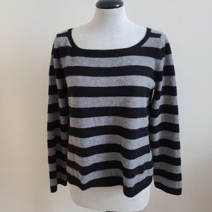 Joie Black Gray Striped Cashmere Boat Neck Back Zipper Long Sleeve Sweater sz S